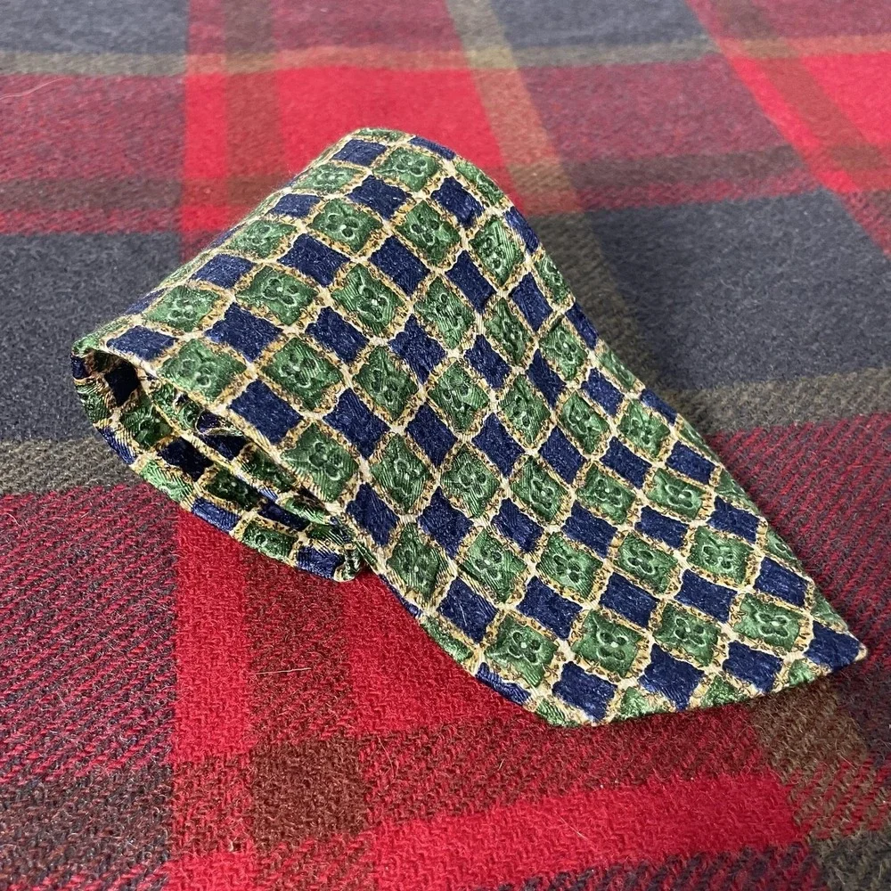 Ermenegildo Zegna Tie Mens One Size Blue Green Silk Jacquard Check Italy